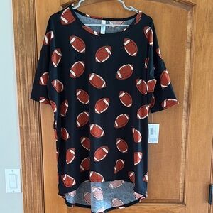 LuLaRoe Black Football Irma Oversized Boxy Short Sleeve Tee Tunic Medium